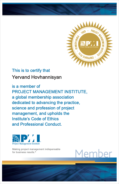 PMI Membership — Yervand Hovhannisyan